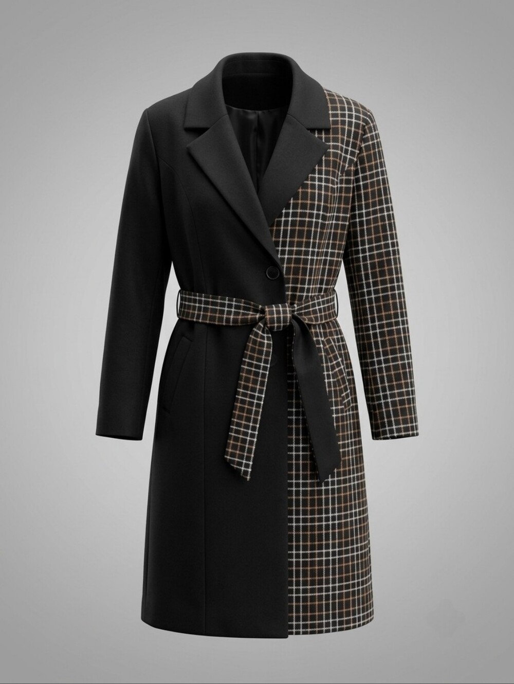 Du Jour Spliced Colorblock Plaid Belted Overcoat Avant Garde Dark Academia MED